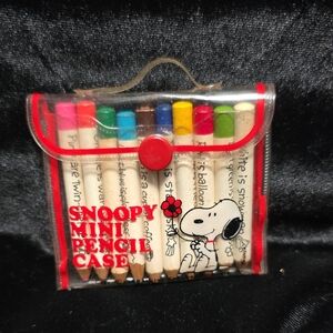 Snoopy Mini Pencil Case with Colored Pencils, Vintage